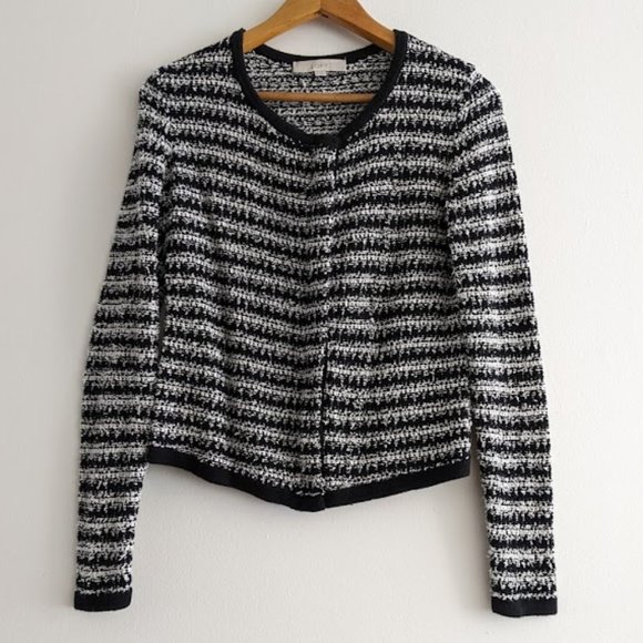 Loft Boucle Black and White Striped Cardigan Size S - Picture 1 of 9